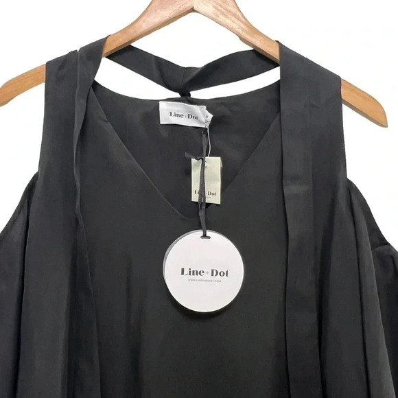 Line & Dot Cupro Cold Shoulder Black Top Tie Neck Women’s Size S NEW - Picture 3 of 10
